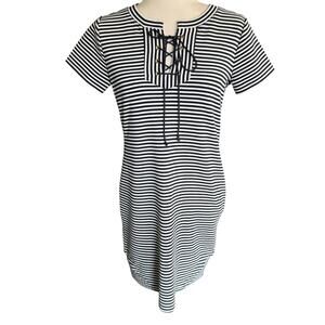 Cabi Captain Dress XS Blue breton Stripes S/S Nautical Coastal Preppy Prep